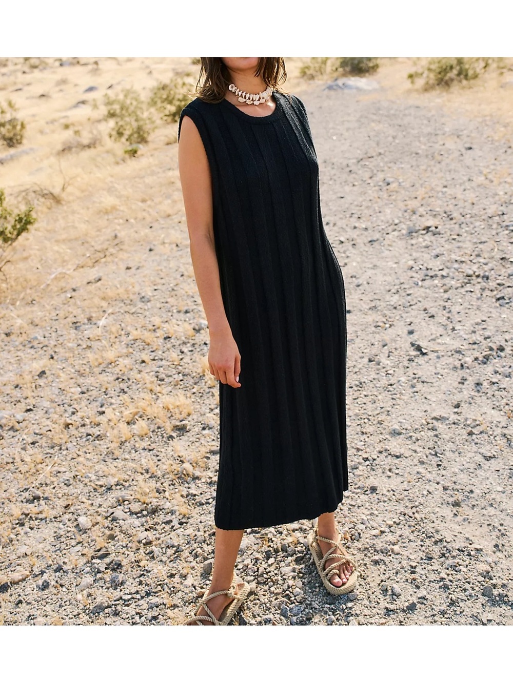 Free People Theo Midi Sweater Boho Dress Black Size S